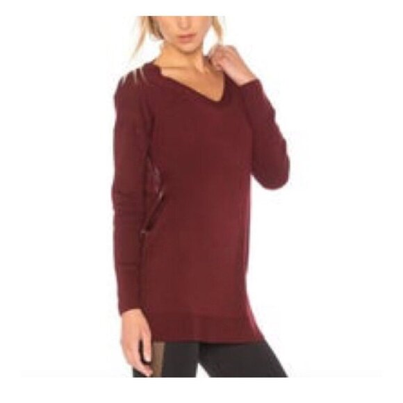 Vimmia Shavasana Reversible Sweater in Burgundy.  Long sleeve athleisure top - Picture 2 of 10